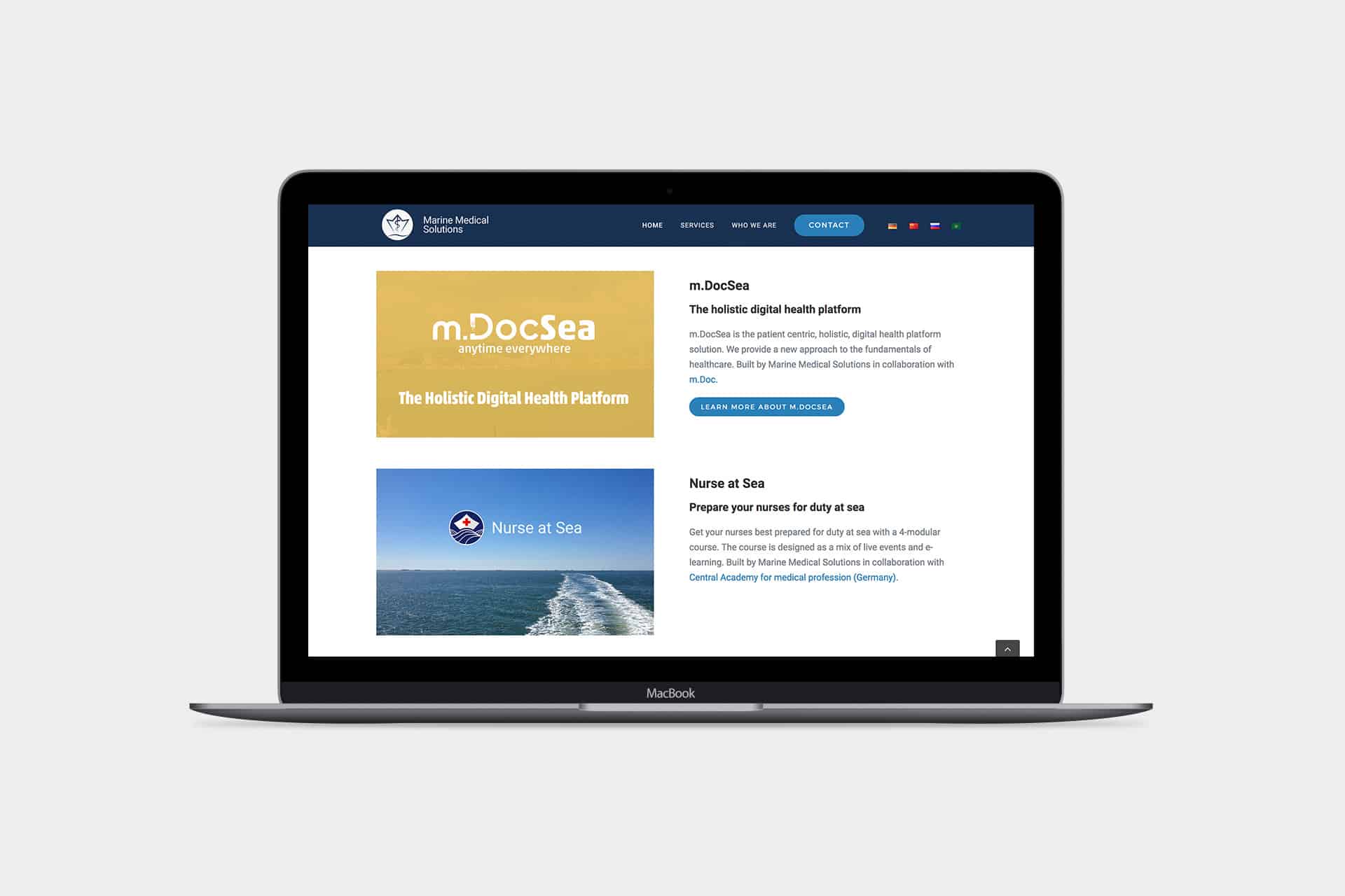 Marine Medical Solutions Mockup englische Webseite